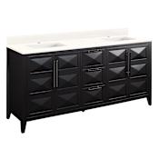 Signature Hardware Holmesdale 72" Freestanding Mahogany Double Basin Vanity Set with Cabinet, Vanity Top, and Rectangular Undermount Sink - Single Faucet Holes Black / Arctic White