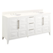 Signature Hardware Holmesdale 72" Freestanding Mahogany Double Basin Vanity Set with Cabinet, Vanity Top, and Oval Undermount Sink - 8" Widespread Faucet Holes Bright White / Arctic White