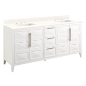 Signature Hardware Holmesdale 72" Double Vanity Set with Mahogany Cabinet, Quartz Vanity Top, and Rectangular Sinks - 8" Widespread Faucet Holes Bright White / Arctic White
