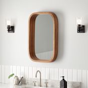 Signature Hardware Acrewood 19" W x 31-1/8" H Modern Oval Wood Framed Bathroom Wall Mirror Natural Mango Wood