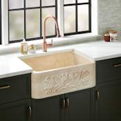 Signature Hardware Silbury 33" Farmhouse Single Basin Marble Farmhouse Kitchen Sink Cream Egyptian Marble
