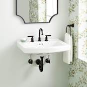 Signature Hardware Pennfield 24" Porcelain Wall-Mounted Bathroom Sink with Overflow and 3 Faucet Holes at 8" Centers White