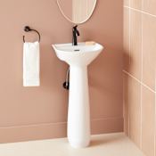Signature Hardware Lanken 17" Vitreous China Pedestal Bathroom Sink with Single Faucet Hole White