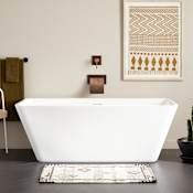 Signature Hardware Laxson 59" Acrylic Soaking Freestanding Tub with Integrated Drain, Overflow, and Foam Insulation White