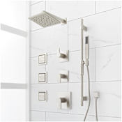 Signature Hardware Hibiscus Thermostatic Shower System with Shower Head, Hand Shower, Slide Bar, Shower Arm, Hose, and Valve Trim Brushed Nickel