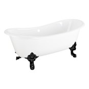 Signature Hardware Lena 67" Cast Iron Soaking Clawfoot Tub with Rolled Rim - Less External Drain and Overflow and Faucet Holes White / Black