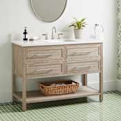 Signature Hardware Robertson 48" Freestanding Mahogany Single Basin Vanity Set with Cabinet, Vanity Top, and Rectangular Undermount Sink - 8" Widespread Faucet Holes Brushed White / Arctic White