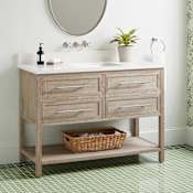 Signature Hardware Robertson 48" Freestanding Mahogany Single Basin Vanity Set with Cabinet, Vanity Top, and Rectangular Undermount Sink - No Faucet Holes Brushed White / Arctic White
