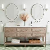 Signature Hardware Robertson 72" Freestanding Mahogany Double Basin Vanity Set with Cabinet, Vanity Top, and Rectangular Undermount Sinks - No Faucet Holes Brushed White / Arctic White