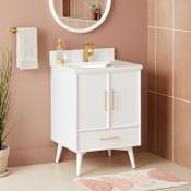 Signature Hardware Novak 24" Freestanding Mahogany Single Basin Vanity Set with Cabinet, Vanity Top, and Rectangular Undermount Sink - Single Faucet Hole Bright White / Arctic White