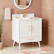 Signature Hardware Novak 30" Freestanding Mahogany Single Basin Vanity Set with Cabinet, Vanity Top, and Rectangular Undermount Sink - Single Faucet Hole Bright White / Arctic White