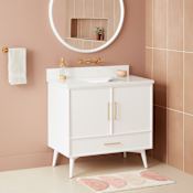 Signature Hardware Novak 36" Freestanding Mahogany Single Basin Vanity Set with Cabinet, Vanity Top, and Rectangular Undermount Sink - No Faucet Holes Bright White / Arctic White