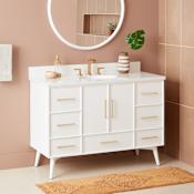 Signature Hardware Novak 48" Freestanding Mahogany Single Basin Vanity Set with Cabinet, Vanity Top, and Oval Undermount Sink - 8" Widespread Faucet Holes Bright White / Arctic White