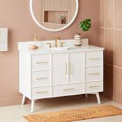 Signature Hardware Novak 48" Freestanding Mahogany Single Basin Vanity Set with Cabinet, Vanity Top, and Rectangular Undermount Sink - 8" Widespread Faucet Holes Bright White / Arctic White