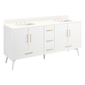 Signature Hardware Novak 72" Freestanding Mahogany Double Basin Vanity Set with Cabinet, Vanity Top, and Rectangular Undermount Sinks - 8" Widespread Faucet Holes Bright White / Arctic White