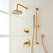 Signature Hardware Drea Pressure Balanced Shower System with Rainfall Shower Head, Hand Shower, Slide Bar, Shower Arm, Hose, and Valve Trim - Accufit Rough-In Valve Included Brushed Gold