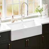 Signature Hardware Rowena 36" Farmhouse 60/40 Double Basin Fireclay Kitchen Sink White