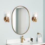 Signature Hardware Colborne 24" W x 32-1/2" H Modern Oval Framed Bathroom Wall Mirror Antique Brass