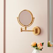 Signature Hardware Ramana 9-3/4" W x 12-3/4" H Modern Circular Framed Makeup Wall Mirror Brushed Gold