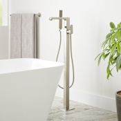 Signature Hardware Sefina Floor Mounted Tub Filler Faucet - Includes Hand Shower, Less Valve Brushed Nickel