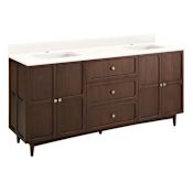 Signature Hardware Delavan 72" Freestanding Mahogany Double Basin Vanity Set with Cabinet, Vanity Top, and Rectangular Undermount Sinks - Single Faucet Holes Cold Brew / Arctic White