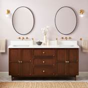 Signature Hardware Delavan 72" Freestanding Mahogany Double Basin Vanity Set with Cabinet, Vanity Top, and Rectangular Undermount Sinks - No Faucet Holes Cold Brew / Arctic White