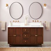 Signature Hardware Delavan 60" Freestanding Mahogany Double Basin Vanity Set with Cabinet, Vanity Top, and Rectangular Undermount Sinks - No Faucet Holes Cold Brew / Arctic White