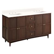 Signature Hardware Delavan 60" Freestanding Mahogany Double Basin Vanity Set with Cabinet, Vanity Top, and Rectangular Undermount Sinks - 8" Widespread Faucet Holes Cold Brew / Arctic White