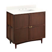 Signature Hardware Delavan 36" Freestanding Mahogany Single Basin Vanity Set with Cabinet, Vanity Top, and Rectangular Undermount Sink - 8" Widespread Faucet Holes Cold Brew / Arctic White