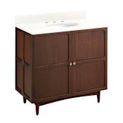 Signature Hardware Delavan 36" Freestanding Mahogany Single Basin Vanity Set with Cabinet, Vanity Top, and Oval Undermount Sink - 8" Widespread Faucet Holes Cold Brew / Arctic White