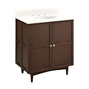 Signature Hardware Delavan 30" Freestanding Mahogany Single Basin Vanity Set with Cabinet, Vanity Top, and Oval Undermount Sink - 8" Widespread Faucet Holes Cold Brew / Arctic White