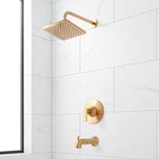 Signature Hardware Berwyn Pressure Balanced Tub and Shower Package with Rainfall Shower Head and Tub Spout - Accufit Rough-In Valve Included Brushed Gold