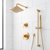 Signature Hardware Berwyn Pressure Balanced Shower System with Rainfall Shower Head, Slide Bar, Hand Shower, Hose, Valve Trim and Diverter - Accufit Rough-In Valve Included Brushed Gold