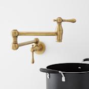 Signature Hardware 4.6 GPM Double Handle Wall Mounted Retractable Pot Filler Aged Brass