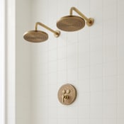 Signature Hardware Greyfield Simple Select Pressure Balanced Shower System with Dual Rainfall Shower Heads, Valve Trim and Diverter - Rough-In Valve Included Aged Brass