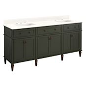 Signature Hardware Elmdale 72" Double Vanity Set with Mahogany Cabinet, Quartz Vanity Top, and Rectangular Sinks - 8" Widespread Faucet Holes Dark Olive Green / Arctic White