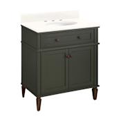 Signature Hardware Elmdale 30" Freestanding Mahogany Single Basin Vanity Set with Cabinet, Vanity Top, and Oval Undermount Sink - 8" Widespread Faucet Holes Dark Olive Green / Arctic White