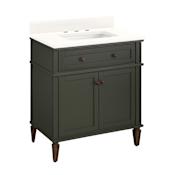 Signature Hardware Elmdale 30" Single Vanity Set with Mahogany Cabinet, Quartz Vanity Top, and Rectangular Sink - 8" Widespread Faucet Holes Dark Olive Green / Arctic White