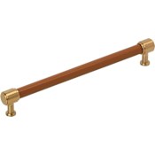 Signature Hardware Lazzara 8-13/16 Inch Center to Center Cognac Leather Bar Cabinet Pull Brushed Gold
