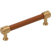 Signature Hardware Lazzara 5-1/16 Inch Center to Center Cognac Leather Bar Cabinet Pull Brushed Gold