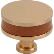 Signature Hardware Lazzara 1-1/2 Inch Cognac Leather Mushroom Cabinet Knob Brushed Gold