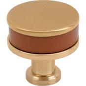 Signature Hardware Lazzara 1-1/4 Inch Cognac Leather Mushroom Cabinet Knob Brushed Gold