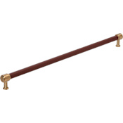 Signature Hardware Lazzara 24 Inch Center to Center Brown Leather Appliance Pull Brushed Gold