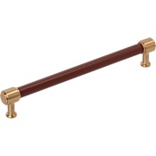 Signature Hardware Lazzara 18 Inch Center to Center Brown Leather Appliance Pull Brushed Gold