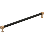 Signature Hardware Lazzara 18 Inch Center to Center Black Leather Appliance Pull Brushed Gold