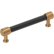 Signature Hardware Lazzara 5-1/16 Inch Center to Center Black Leather Bar Cabinet Pull Brushed Gold