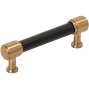 Signature Hardware Lazzara 3-3/4 Inch Center to Center Black Leather Bar Cabinet Pull Brushed Gold