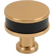 Signature Hardware Lazzara 1-1/4 Inch Black Leather Mushroom Cabinet Knob Brushed Gold