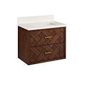 Signature Hardware Patzi 24" Wall Mounted Single Basin Vanity Set with Cabinet and Vanity Top - 8" Widespread Faucet Holes Chocolate Bark Brown / Arctic White