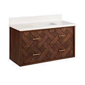Signature Hardware Patzi 36" Wall Mounted Single Basin Vanity Set with Cabinet and Vanity Top - 8" Widespread Faucet Holes Chocolate Bark Brown / Arctic White
